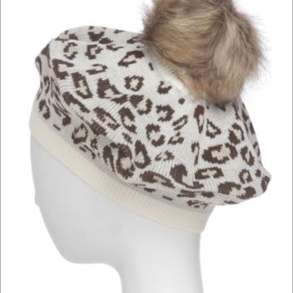 Beige and Brown Animal Print Beret - Picture 1 of 3